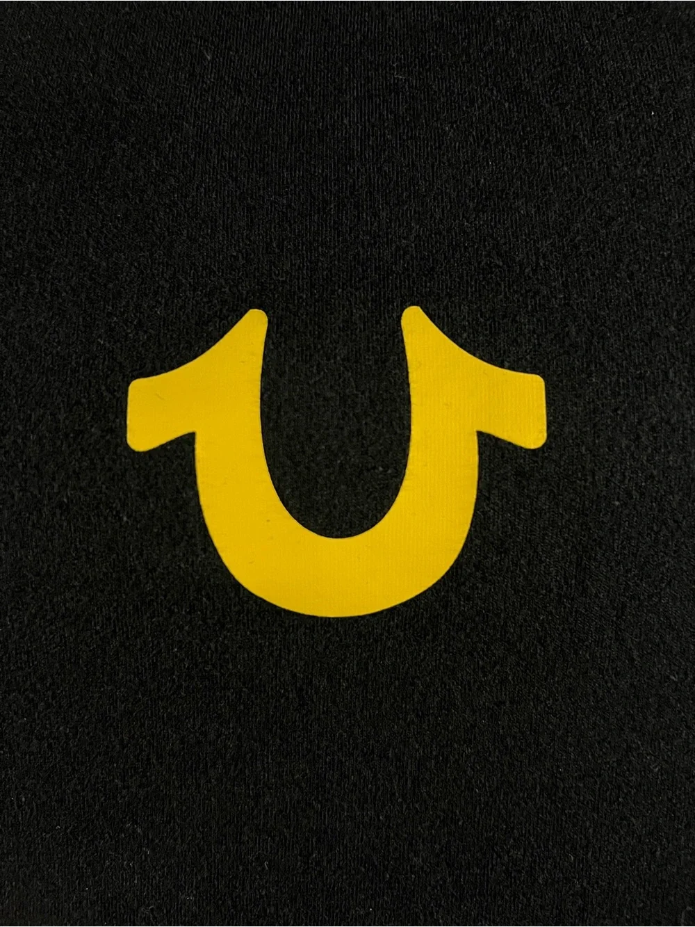 True Religion Black Tee with Yellow Logo Arch Graphic